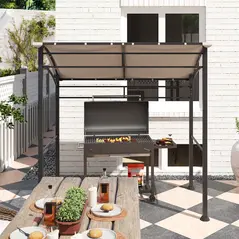 Outsunny 2.2 x 1.5 m BBQ Grill Gazebo Tent, Garden Grill with Metal Frame, Curved Canopy and 10 Hooks, Outdoor Sun Shade, Khaki - 9