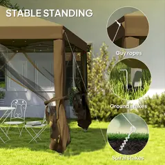 Outsunny 3 x 3 m Pop Up Gazebo, 420D Garden Tent Canopy with Removable Mesh Sidewall Netting, Carry Bag for Garden Patio Outdoor, Khaki - 6