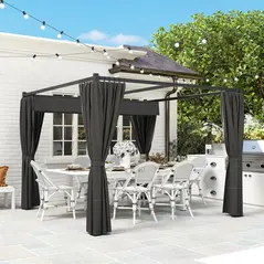 Outsunny 3 x 3(m) Retractable Pergola, Garden Gazebo Shelter with Curtains, for Grill, Patio, Deck, Charcoal Grey - 8