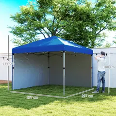 Outsunny 3 x 3 (M) Pop Up Gazebo, UPF 30+ with 2 Sidewalls, Leg Weight Bags and Wheeled Bag, Height Adjustable Party Tent Event Shelter for Garden, Patio, Blue - 3