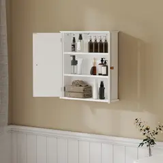 HOMCOM Bathroom Cabinet Wall Mounted, Bathroom Wall Cabinet Medicine Cabinet with 2 Doors, Adjustable Shelf, White - 9