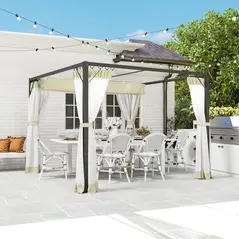 Outsunny 3 x 3m Aluminium Frame Pergola, with Retractable Roof - Khaki - 8