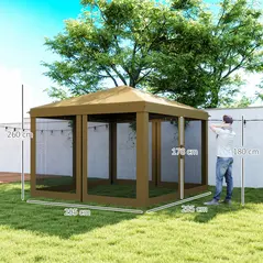 Outsunny 3 x 3 m Pop Up Gazebo, 420D Garden Tent Canopy with Removable Mesh Sidewall Netting, Carry Bag for Garden Patio Outdoor, Khaki - 3
