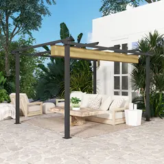 Outsunny 3 x 4m Aluminium Pergola, with Retractable Roof - Khaki - 8