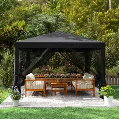 Outsunny 3 x 3 m Pop Up Gazebo, 420D Garden Tent Canopy with Removable Mesh Sidewall Netting, Carry Bag for Garden Patio Outdoor, Black - 8