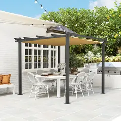 Outsunny 3 x 3m Aluminium Pergola, with Retractable Roof - Khaki - 9