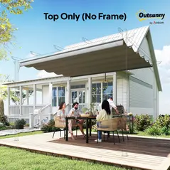 Outsunny Retractable Pergola Cover, 3.5 x 2.6 m Replacement Canopy Fabric for 4 x 3 m Frame, Roof Top Only, Light Grey - 8