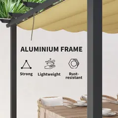 Outsunny 3 x 3m Aluminium Pergola, with Retractable Roof - Khaki - 7