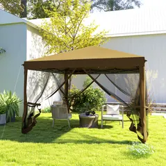 Outsunny 3 x 3 m Pop Up Gazebo, 420D Garden Tent Canopy with Removable Mesh Sidewall Netting, Carry Bag for Garden Patio Outdoor, Khaki - 7