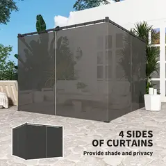 Outsunny 3 x 3(m) Retractable Pergola, Garden Gazebo Shelter with Curtains, for Grill, Patio, Deck, Charcoal Grey - 5