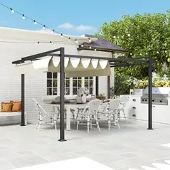 Outsunny 3 x 4m Aluminium Pergola, with Retractable Roof - Grey/Khaki - 9