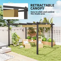 Outsunny 3 x 4m Aluminium Pergola, with Retractable Roof - Khaki - 4