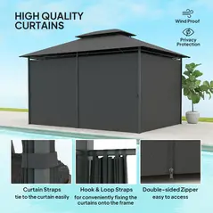 Outsunny 3 x 4m Steel Gazebo, with Curtains - Black - 4