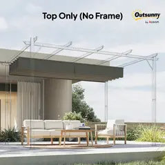 Outsunny Retractable Pergola Cover, 3.5 x 2.6 m Replacement Canopy Fabric for 4 x 3 m Frame, Roof Top Only, Light Grey - 9