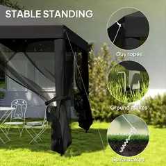 Outsunny 3 x 3 m Pop Up Gazebo, 420D Garden Tent Canopy with Removable Mesh Sidewall Netting, Carry Bag for Garden Patio Outdoor, Black - 6