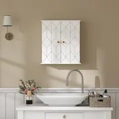 HOMCOM Bathroom Cabinet Wall Mounted, Bathroom Wall Cabinet Medicine Cabinet with 2 Doors, Adjustable Shelf, White - 7
