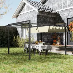 Outsunny 3 x 4m Aluminium Pergola, with Retractable Roof - Grey/Khaki - 2