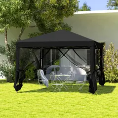 Outsunny 3 x 3 m Pop Up Gazebo, 420D Garden Tent Canopy with Removable Mesh Sidewall Netting, Carry Bag for Garden Patio Outdoor, Black - 2