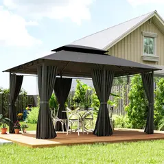 Outsunny 3 x 4m Steel Gazebo, with Curtains - Black - 9
