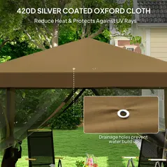 Outsunny 3 x 3 m Pop Up Gazebo, 420D Garden Tent Canopy with Removable Mesh Sidewall Netting, Carry Bag for Garden Patio Outdoor, Khaki - 5