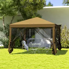 Outsunny 3 x 3 m Pop Up Gazebo, 420D Garden Tent Canopy with Removable Mesh Sidewall Netting, Carry Bag for Garden Patio Outdoor, Khaki - 2