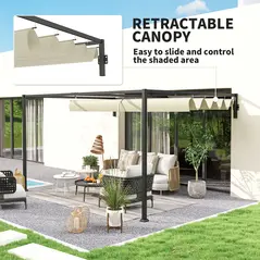 Outsunny 3 x 4m Steel Pergola, with Retractable Canopy - Khaki - 5