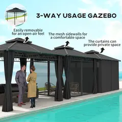 Outsunny 3 x 3 (m) Outdoor Polycarbonate Gazebo, Double Roof Hard Top Gazebo with Galvanised Steel Frame, Nettings & Curtains for Garden, Lawn, Patio and Deck, Dark Grey - 5