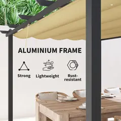 Outsunny 3 x 4m Aluminium Pergola, with Retractable Roof - Khaki - 7