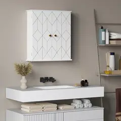 HOMCOM Bathroom Cabinet Wall Mounted, Bathroom Wall Cabinet Medicine Cabinet with 2 Doors, Adjustable Shelf, White - 8