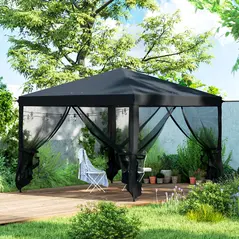Outsunny 3 x 3 m Pop Up Gazebo, 420D Garden Tent Canopy with Removable Mesh Sidewall Netting, Carry Bag for Garden Patio Outdoor, Black - 9