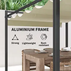Outsunny 3 x 4m Aluminium Pergola, with Retractable Roof - Grey/Khaki - 7