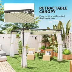 Outsunny 3 x 3m Aluminium Frame Pergola, with Retractable Roof - Khaki - 4