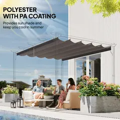 Outsunny Retractable Pergola Cover, 3.5 x 2.6 m Replacement Canopy Fabric for 4 x 3 m Frame, Roof Top Only, Light Grey - 5
