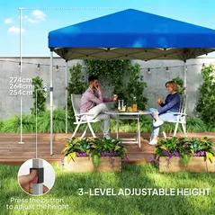 Outsunny 3 x 3 (M) Pop Up Gazebo, UPF 30+ with 2 Sidewalls, Leg Weight Bags and Wheeled Bag, Height Adjustable Party Tent Event Shelter for Garden, Patio, Blue - 6