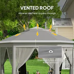 Outsunny 3 x 4m Garden Gazebo Hexagon Pop Up Gazebo Party Tent Canopy Double Roof Instant Shelter with Netting and Carry Bag for Outdoor Patio, Dark Grey - 5