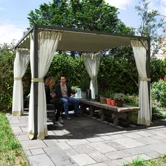 Outsunny 3 x 3m Aluminium Frame Pergola, with Retractable Roof - Khaki - 7