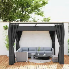 Outsunny 3 x 3(m) Retractable Pergola, Garden Gazebo Shelter with Curtains, for Grill, Patio, Deck, Charcoal Grey - 7
