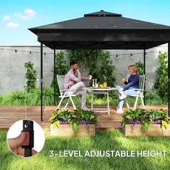 Outsunny 3.36 x 3.36m Pop Up Gazebo Party Tent with Solar-Powered LED Lights, Adjustable Event Shelter with Netting, Black - 7