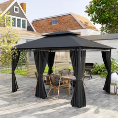 Outsunny 3 x 4m Steel Gazebo, with Curtains - Black - 8