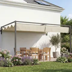 Outsunny 3 x 4m Steel Pergola, with Retractable Canopy - Khaki - 2