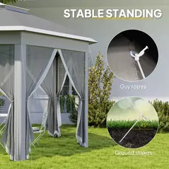 Outsunny 3 x 4m Garden Gazebo Hexagon Pop Up Gazebo Party Tent Canopy Double Roof Instant Shelter with Netting and Carry Bag for Outdoor Patio, Dark Grey - 6
