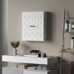 HOMCOM Bathroom Cabinet Wall Mounted, Bathroom Wall Cabinet Medicine Cabinet with 2 Doors, Adjustable Shelf, White - 2