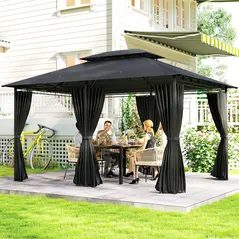 Outsunny 3 x 4m Steel Gazebo, with Curtains - Black - 2
