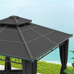 Outsunny 3 x 3 (m) Outdoor Polycarbonate Gazebo, Double Roof Hard Top Gazebo with Galvanised Steel Frame, Nettings & Curtains for Garden, Lawn, Patio and Deck, Dark Grey - 9