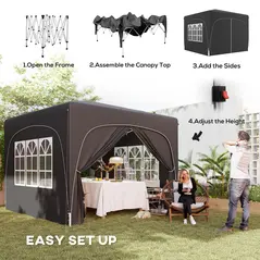 Outsunny 3 x 3m Pop-Up Gazebo Shelter, with Accessories - Black - 4