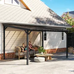 Outsunny 3 x 4.3m Metal Pergola with UPF 50+ and Waterproof Polycarbonate Roof, Wall-Mounted or Free Standing Garden Gazebo, Wind-resistant Outdoor Sun Shade, Dark Grey - 3