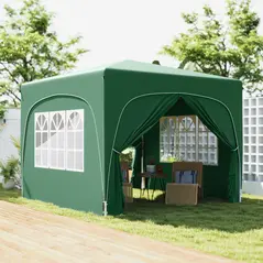 Outsunny 3 x 3m Pop-Up Gazebo Shelter, with Accessories - Dark Green - 2