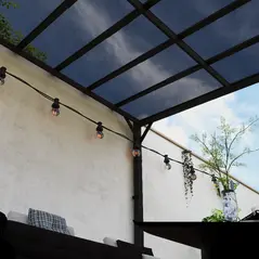 Outsunny 3 x 3(m) Metal Pergola with UPF 50+ and Waterproof Polycarbonate Roof, Wall-Mounted or Free Standing Garden Gazebo, Wind-resistant Outdoor Sun Shade, Dark Grey - 8
