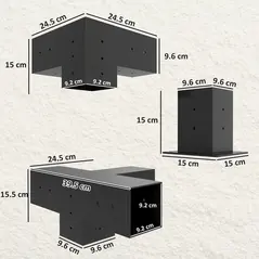 Outsunny 12PCS Pergola Kit, Pergola Brackets with 3-Way & 4-Way Corner Brackets for 9.6 x 9.6 cm (Actual 9.2 x 9.2 cm) Lumber - 3