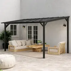 Outsunny 3 x 4.3m Metal Pergola with UPF 50+ and Waterproof Polycarbonate Roof, Wall-Mounted or Free Standing Garden Gazebo, Wind-resistant Outdoor Sun Shade, Dark Grey - 2